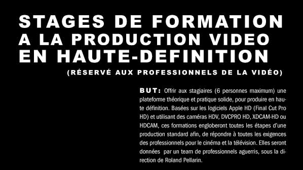 Stage formation prod et post-prod HD